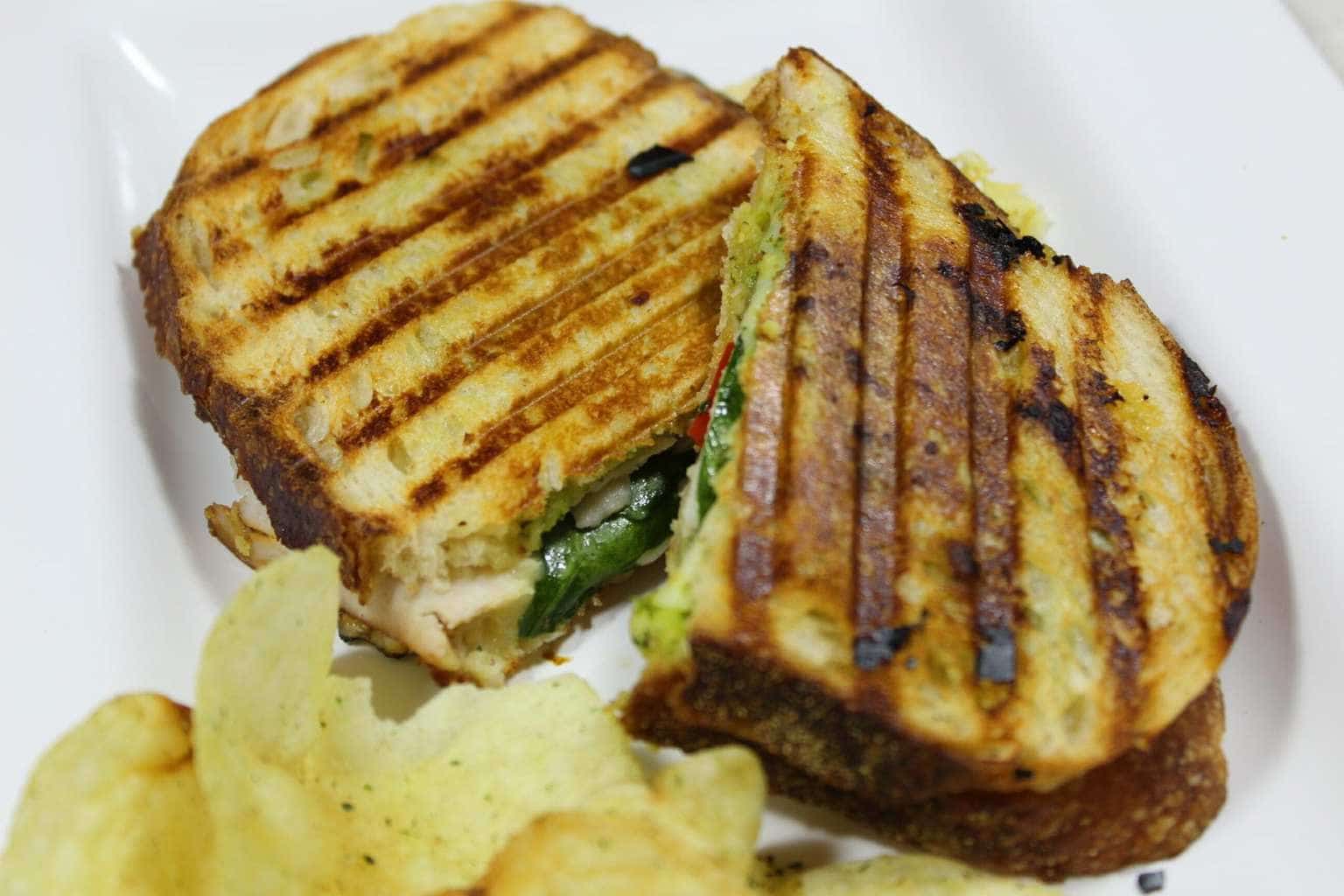 panini sandwich with potato chips