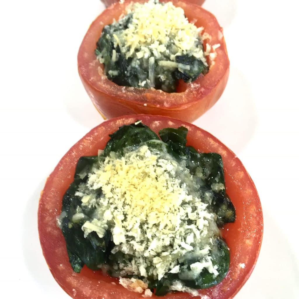 Healthy Roasted Tomatoes with Spinach and Oarmesan