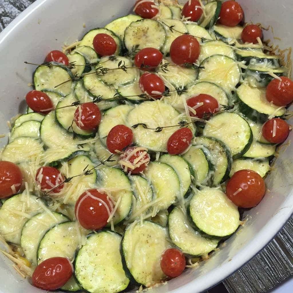 Vegetable Tian with Zucchini and Roasted Corn