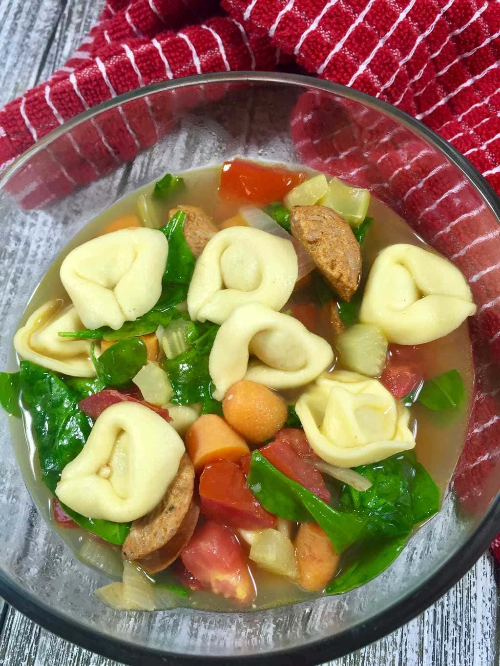 Tortellini Soup with Sausage and Spinach