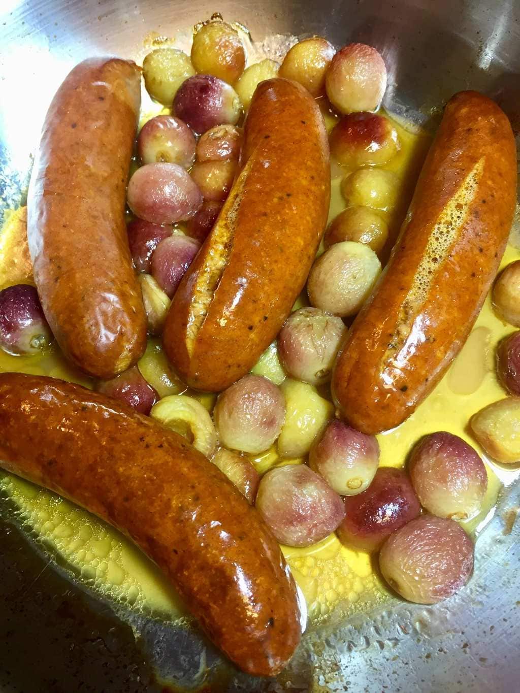 Sausages with Grapes and Cherries