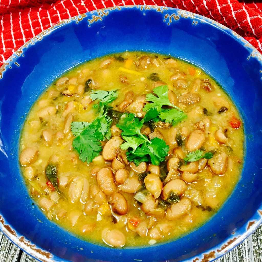 Mexican Pinto Beans in a blue bowl