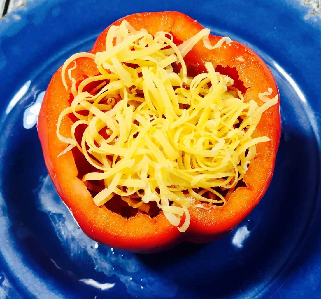 Stuffed pepper on a blue plate