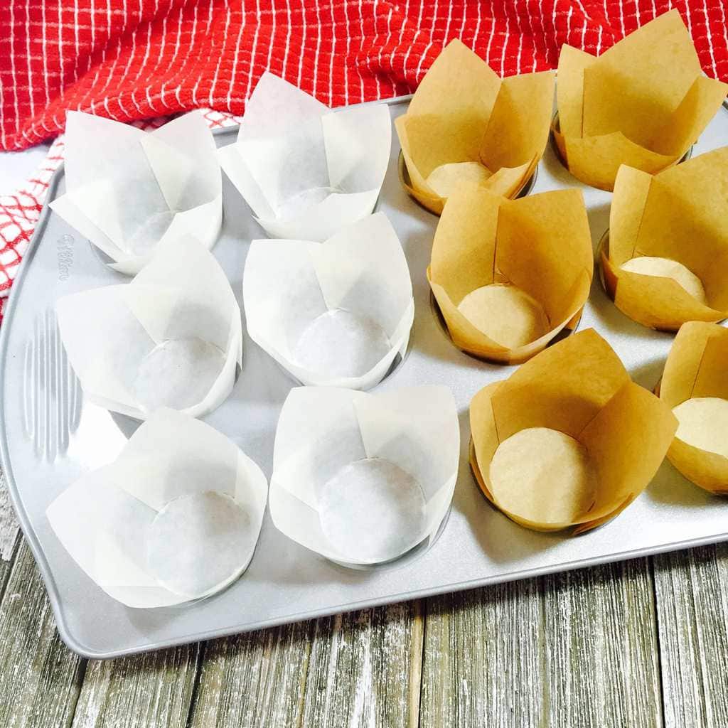 decorative muffin liners in a muffin tin