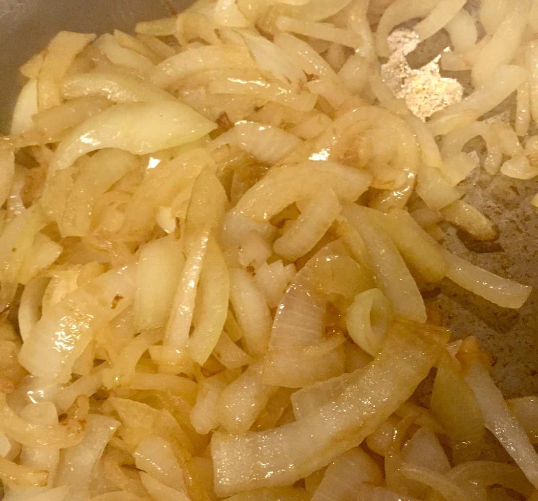 Browned onions in a pan