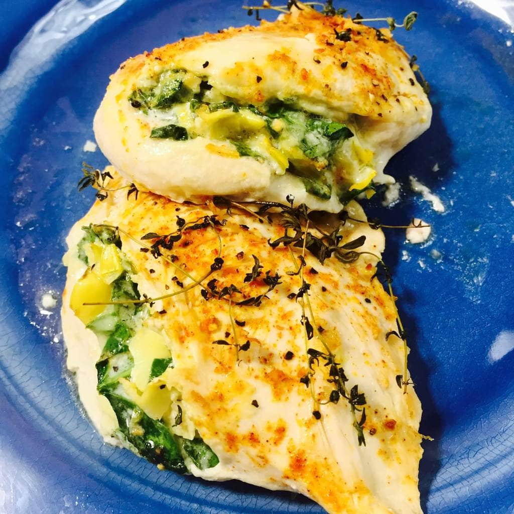 Stuffed Chicken Breasts on a blue plate