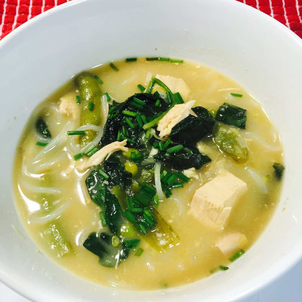 Chicken Miso Soup in a white bowl